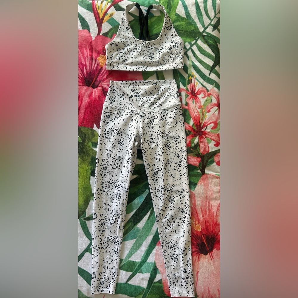 White Leopard-Print High-Rise Leggings with Matching Sports Bra